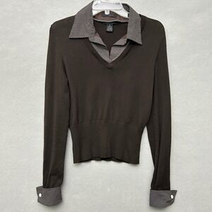 VTG The Limited Top Women's S Brown Removable Collar & Cuffs 90s Y2K Preppy Chic